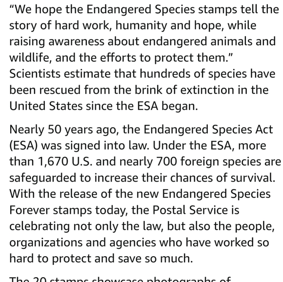 100 Forever Stamps Endangered Species Animals Stamp USPS Postage Mail - Picture 10 of 13